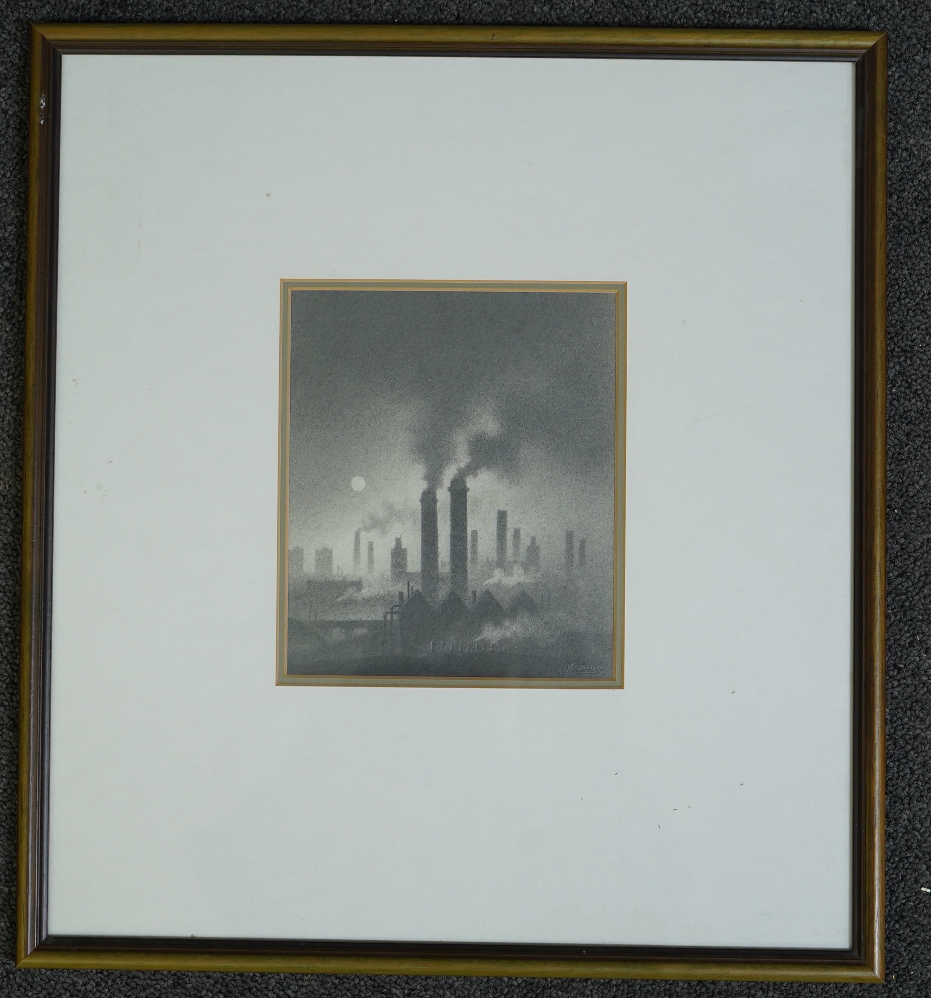 Trevor Grimshaw (English, 1947-2001), Factory chimneys, graphite on paper, 16 x 13.5cm